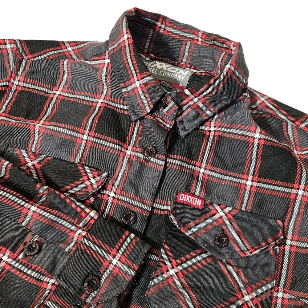 Dixxon Shirt Womens M LOWRIDER Black Red‎ Gray Plaid Button Up Flannel Glasses